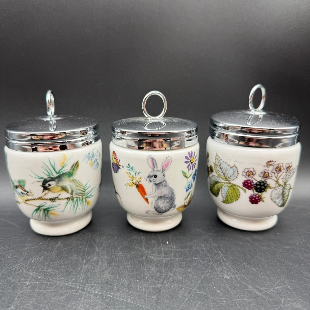 Vtg Royal Worcester Porcelain Egg Coddlers Set of 3 Skippity Tale Bird Lavinia